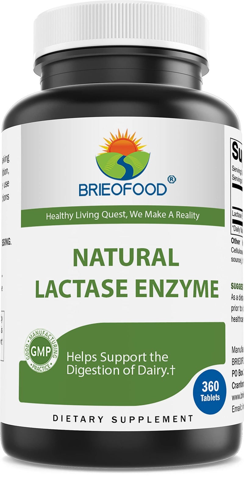 Brieofood Lactase Enzyme Pills - 3000 FCC ALU - 360 Tablets - 360 Servings - Non-GMO, Gluten Free.